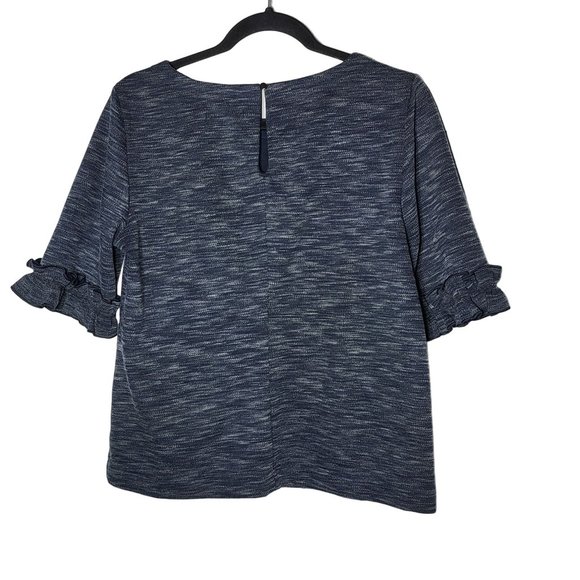 Banana Republic Womens Ruffle Short Sleeve Navy Blouse Size Medium Preppy Mature - Picture 2 of 9